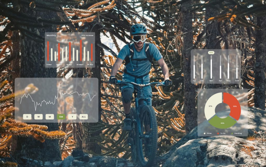 guy riding bike with data