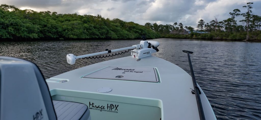 Closeup of boat on a lake.