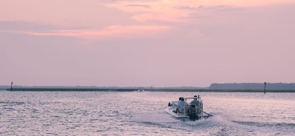 Boat sailing in ocean.