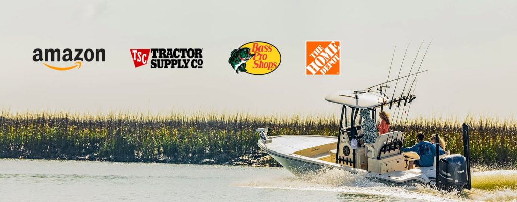 boat with retail media brand logos