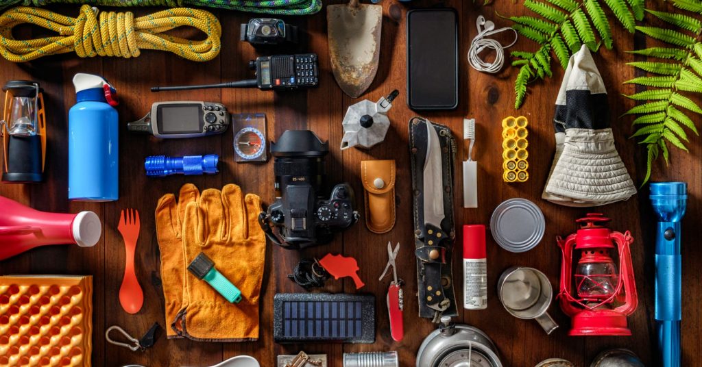 overhead flat lay of outdoor supplies